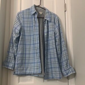 LLBean fleece lined shirt jacket size small light weight blue gray cream